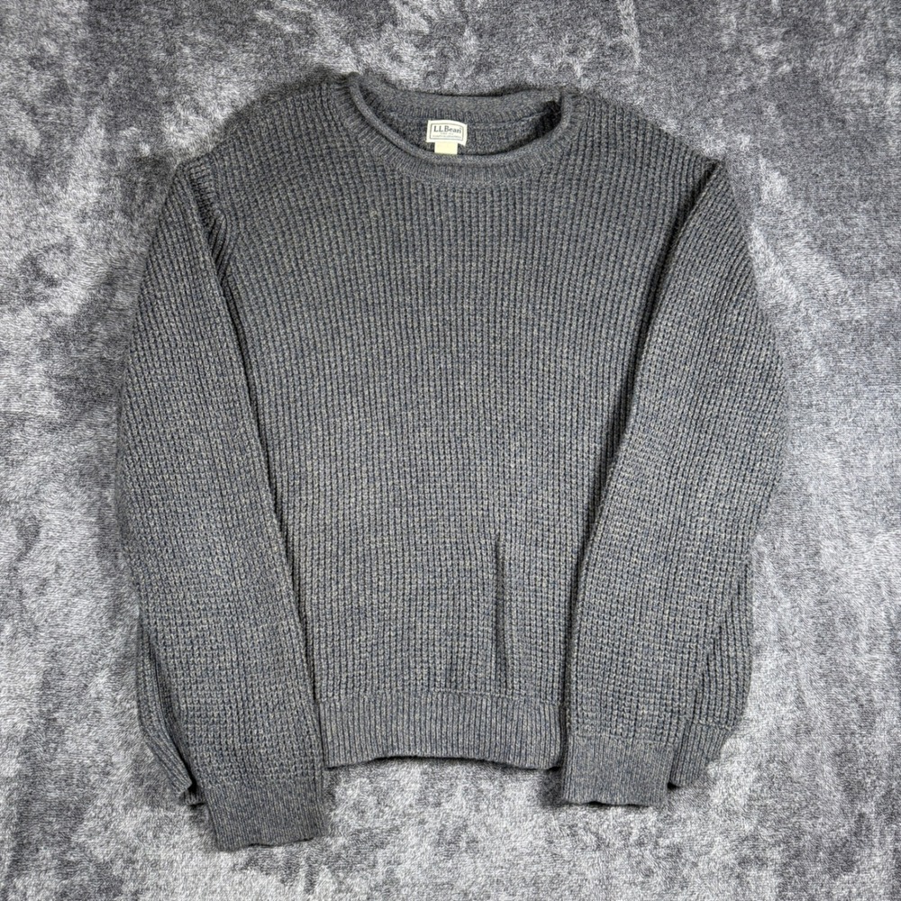 LL Bean Mens XXL Organic Cotton Shaker Stitch Crewneck Sweater Gray 509337